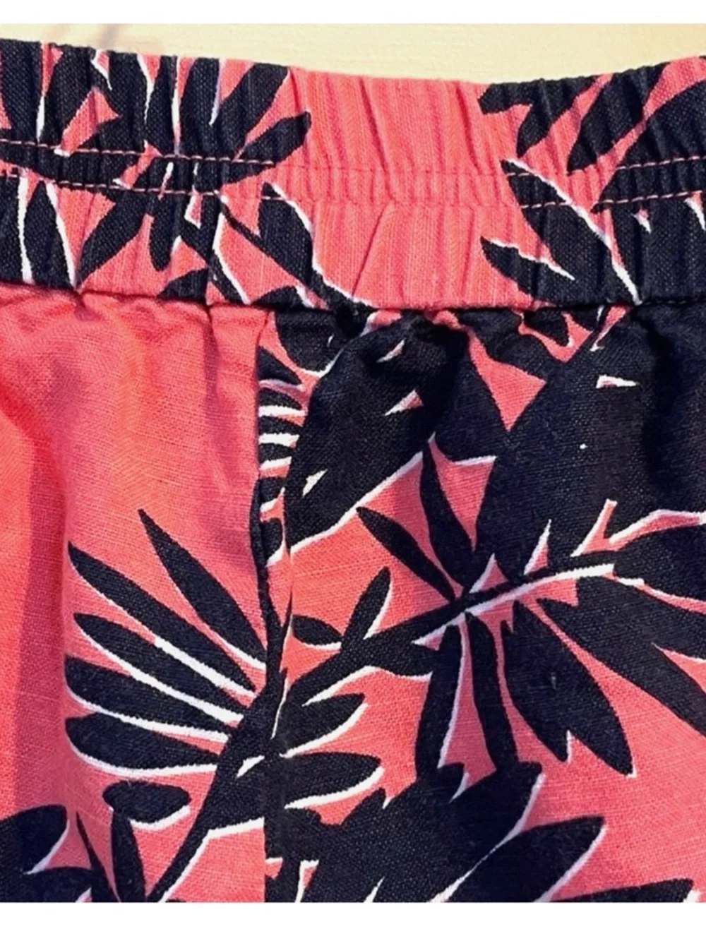 J.Crew Linen Cotton Palm Print Shorts 00 Tropical Beach Resort Pull On